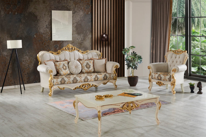 Buse 3-pieces (Sofa & Loveseat & Chair) Livingroom Set Cream in Cream - 101-BUS-D0602-321