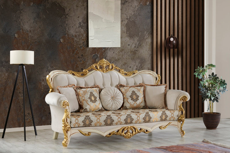 Buse 3-pieces (Sofa & Loveseat & Chair) Livingroom Set Cream in Cream - 101-BUS-D0602-321
