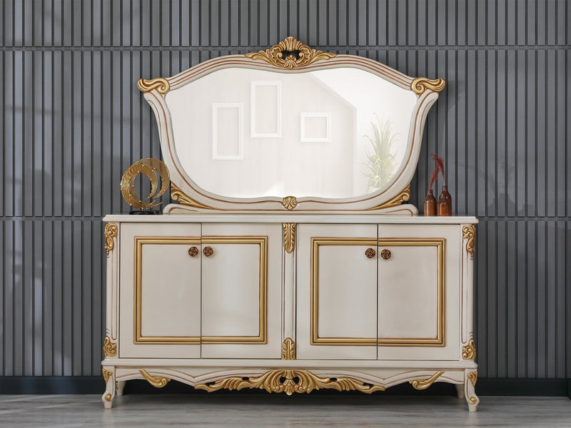 Buse 78" Wide 4 Door Buffet With Mirror - Buffets & Sideboards