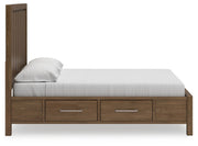 Cabalynn California King Panel Bed with Storage with Mirrored Dresser and 2 Nightstands in Light Brown - PKG015747