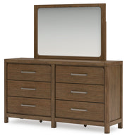 Cabalynn California King Upholstered Bed with Mirrored Dresser, Chest and Nightstand in Light Brown - PKG015739