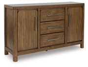 Cabalynn Counter Height Dining Table and 6 Barstools with Storage in Light Brown from Ashley - DMV Furniture
