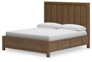Cabalynn King Panel Bed with Storage with Mirrored Dresser, Chest and 2 Nightstands in Light Brown - PKG015742