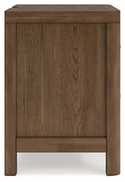 Cabalynn Queen Panel Bed with Storage with Mirrored Dresser and 2 Nightstands in Light Brown - PKG015723