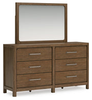 Cabalynn Queen Panel Bed with Storage with Mirrored Dresser and Nightstand in Light Brown - PKG015725