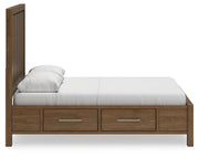 Cabalynn Queen Panel Bed with Storage with Mirrored Dresser and Nightstand in Light Brown - PKG015725