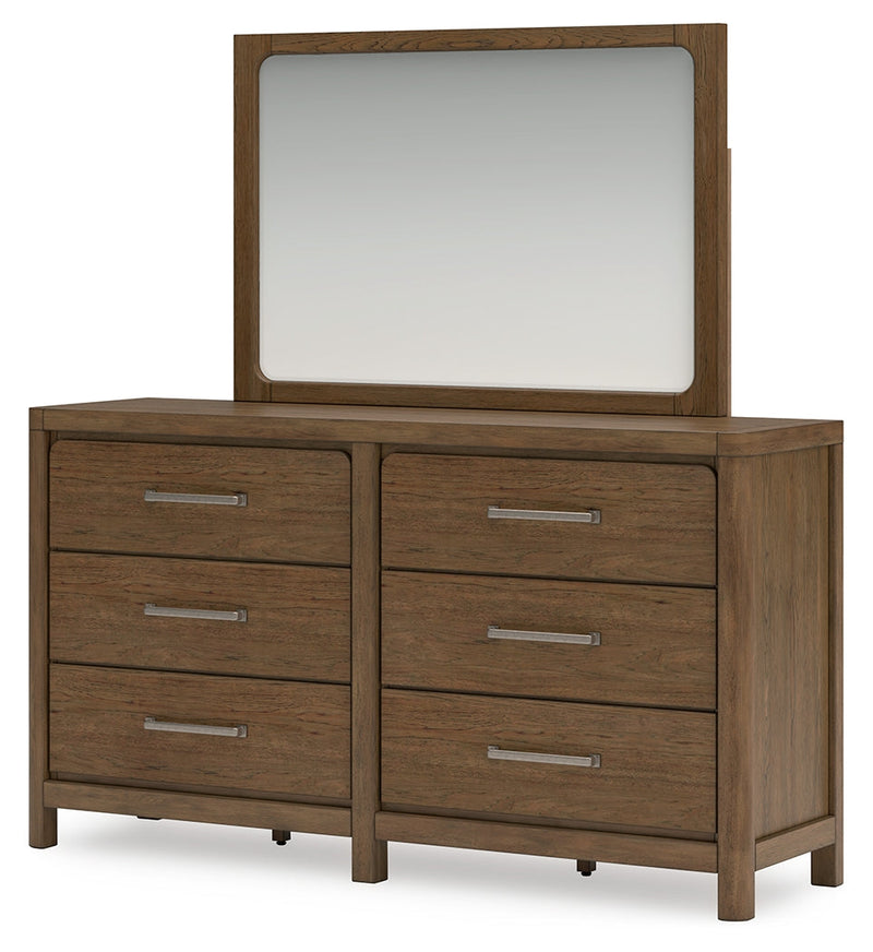 Cabalynn Queen Panel Bed with Storage with Mirrored Dresser and Nightstand in Light Brown - PKG015725