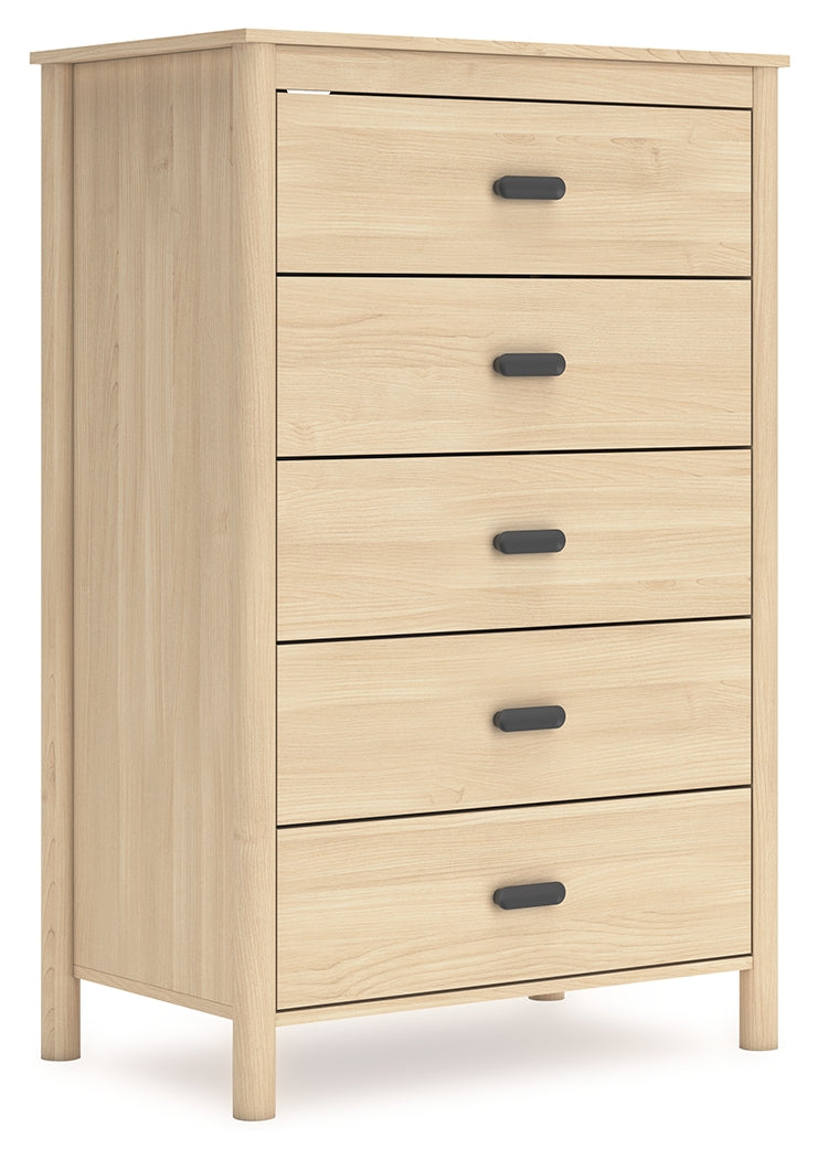 Cabinella Full Platform Panel Bed with Dresser, Chest and 2 Nightstands in Tan - PKG017229