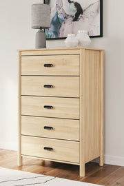 Cabinella Full Platform Panel Bed with Dresser, Chest and 2 Nightstands in Tan - PKG017229