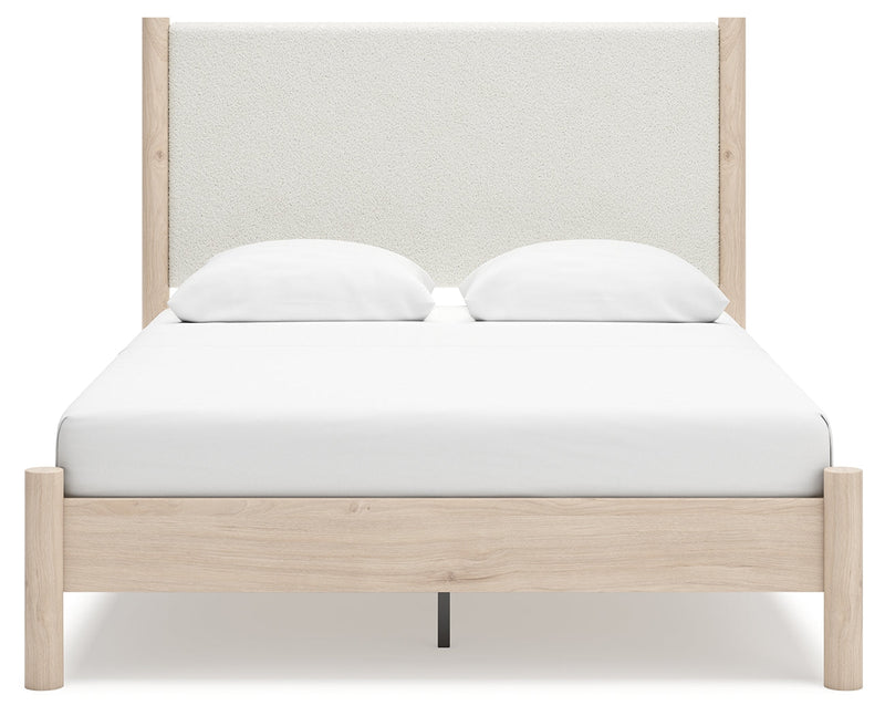 Cadmori Queen Upholstered Panel Bed with Mirrored Dresser in Two-tone - PKG018757