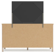 Cadmori Queen Upholstered Panel Bed with Mirrored Dresser in Two-tone - PKG018757