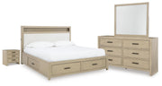 Calmoro California King Bookcase Bed with Mirrored Dresser and Nightstand in Gray - PKG021398