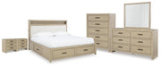 Calmoro California King Bookcase Bed with Mirrored Dresser, Chest and 2 Nightstands in Gray - PKG021397