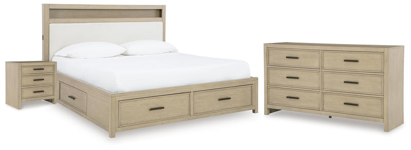 Calmoro King Bookcase Bed with Dresser and Nightstand in Gray - PKG021331