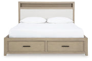 Calmoro King Bookcase Bed with Mirrored Dresser and 2 Nightstands in Gray - PKG021325