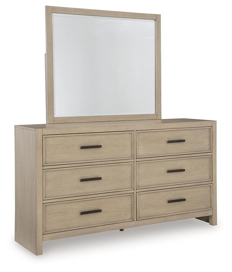 Calmoro King Bookcase Bed with Mirrored Dresser and 2 Nightstands in Gray - PKG021325