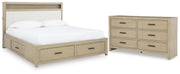Calmoro King Bookcase Bed with Mirrored Dresser in Gray - PKG021324