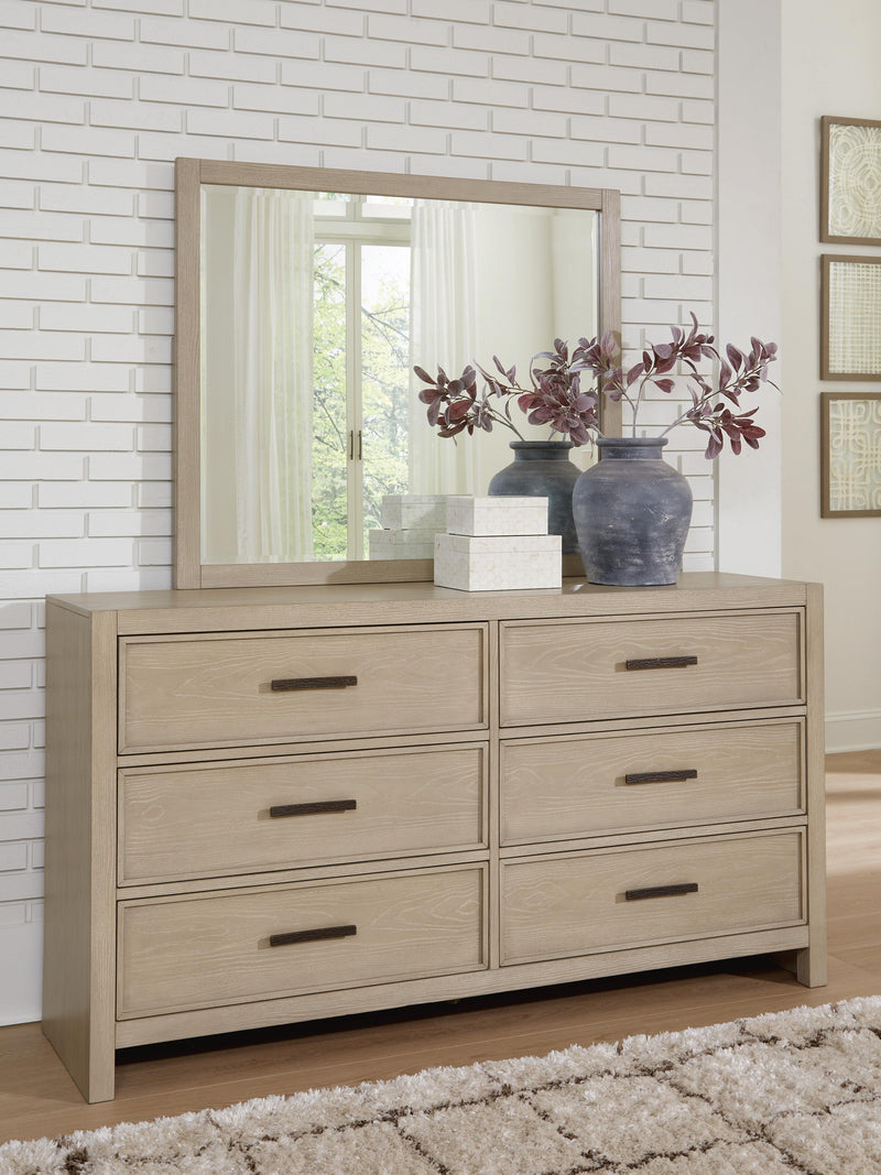 Calmoro Queen Bookcase Bed with Mirrored Dresser and 2 Nightstands in Gray - PKG021317