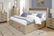 Calmoro Queen Bookcase Bed with Mirrored Dresser, Chest and 2 Nightstands in Gray - PKG021318