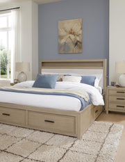 Calmoro Queen Bookcase Bed with Mirrored Dresser, Chest and 2 Nightstands in Gray - PKG021318