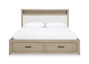 Calmoro Queen Bookcase Bed with Mirrored Dresser in Gray - PKG021316