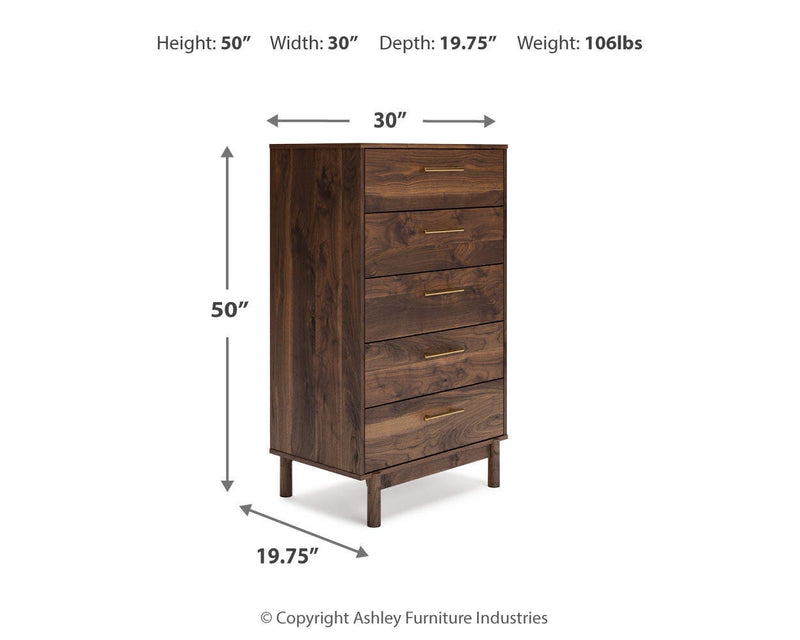 Calverson Full Panel Platform Bed, Dresser, Chest and 2 Nightstands in Mocha - PKG017848