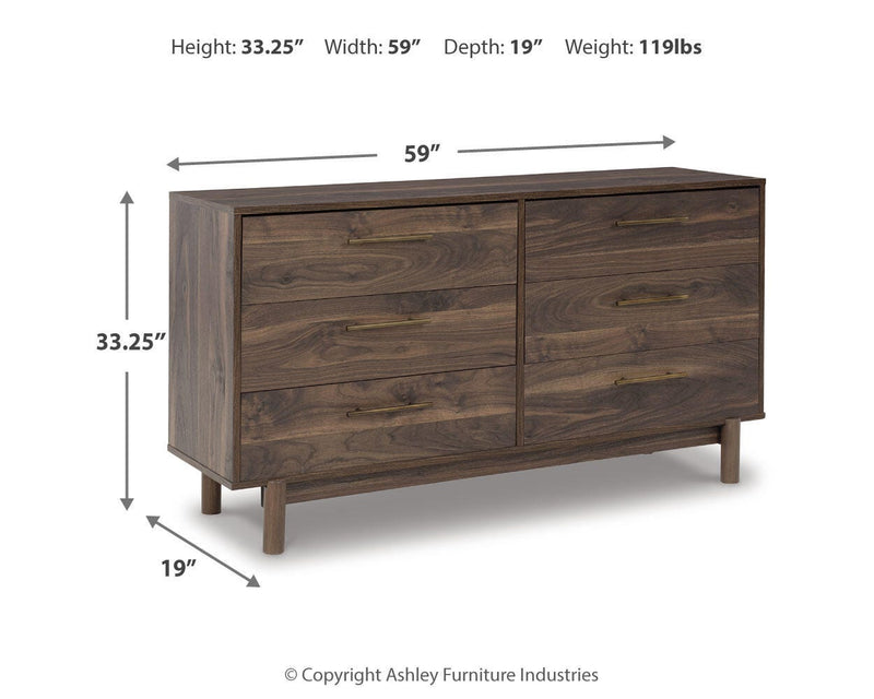 Calverson Queen Panel Headboard, Dresser and 2 Nightstands in Mocha - PKG017861
