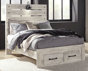 Cambeck Full Panel Bed with 2 Storage Drawers with Mirrored Dresser and Chest in Whitewash - PKG003052