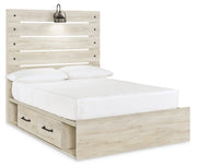 Cambeck Full Panel Bed with 2 Storage Drawers with Mirrored Dresser, Chest and 2 Nightstands in Whitewash - PKG002992