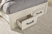 Cambeck Full Panel Bed with 2 Storage Drawers with Mirrored Dresser, Chest and Nightstand in Whitewash - PKG003053