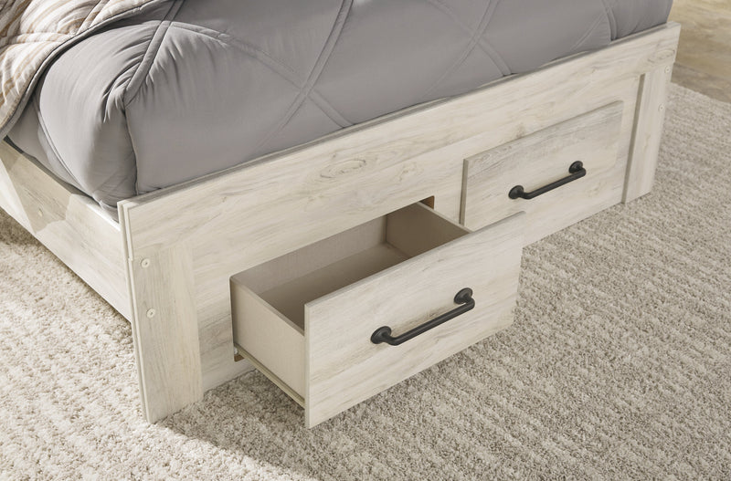 Cambeck Full Panel Bed with 4 Storage Drawers with Mirrored Dresser, Chest and Nightstand in Whitewash - PKG003059