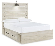 Cambeck Full Panel Bed with 4 Storage Drawers with Mirrored Dresser in Whitewash - PKG003056