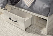 Cambeck Full Panel Bed with 4 Storage Drawers with Mirrored Dresser in Whitewash - PKG003056