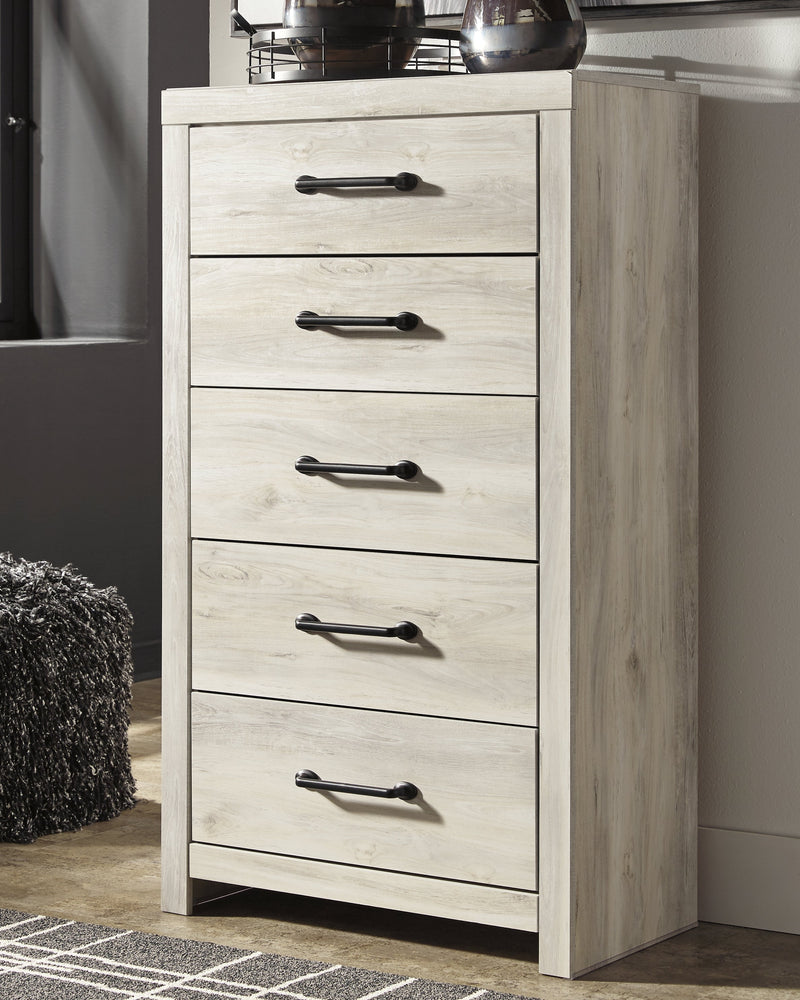 Cambeck Full Panel Bed with Mirrored Dresser and Chest in Whitewash - PKG003040