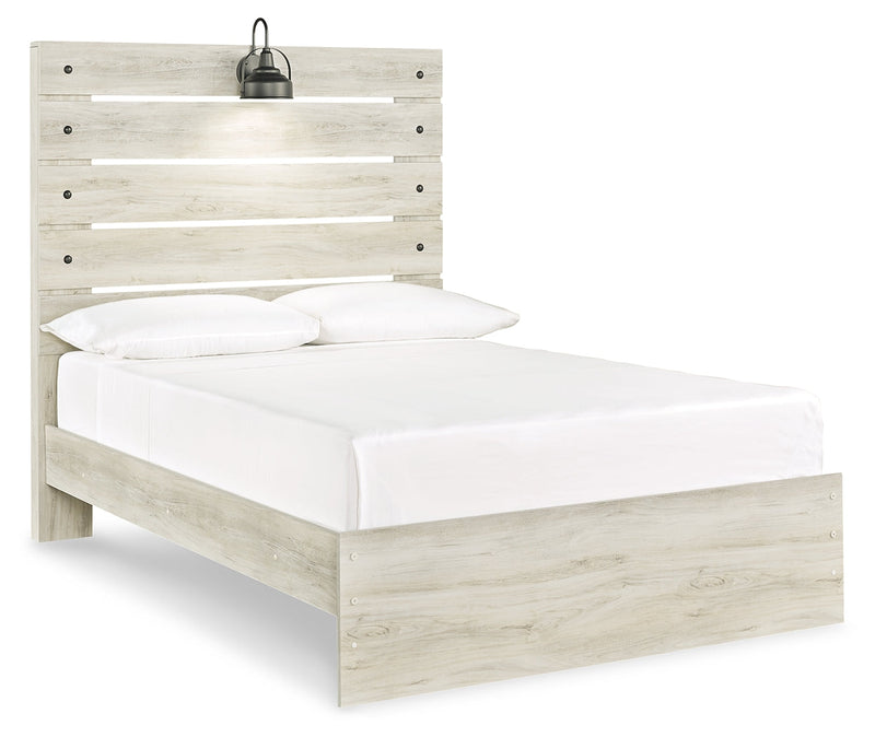 Cambeck Full Panel Bed with Mirrored Dresser and Nightstand in Whitewash - PKG019209