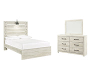 Cambeck Full Panel Bed with Mirrored Dresser in Whitewash - PKG003038