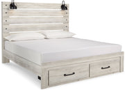 Cambeck King Panel Bed with 2 Storage Drawers with Dresser in Whitewash - PKG003043