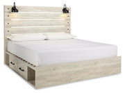 Cambeck King Panel Bed with 2 Storage Drawers with Mirrored Dresser and 2 Nightstands in Whitewash - PKG003003