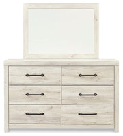 Cambeck King Panel Bed with 2 Storage Drawers with Mirrored Dresser in Whitewash - PKG003000