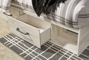 Cambeck King Panel Bed with 4 Storage Drawers with Mirrored Dresser, Chest and Nightstand in Whitewash - PKG003029