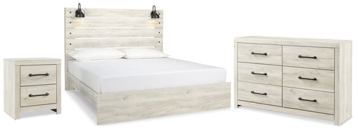 Cambeck King Panel Bed with Dresser and Nightstand in Whitewash - PKG019213