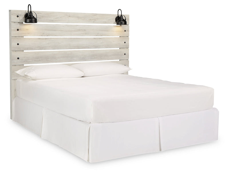 Cambeck King Panel Headboard Bed with Mirrored Dresser, Chest and Nightstand in Whitewash - PKG002970