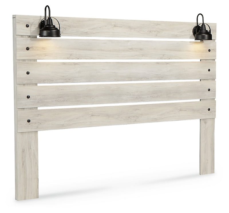 Cambeck King Panel Headboard Bed with Mirrored Dresser in Whitewash - PKG002967