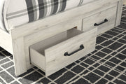 Cambeck Queen Panel Bed with 2 Storage Drawers with Mirrored Dresser and 2 Nightstands in Whitewash - PKG003094
