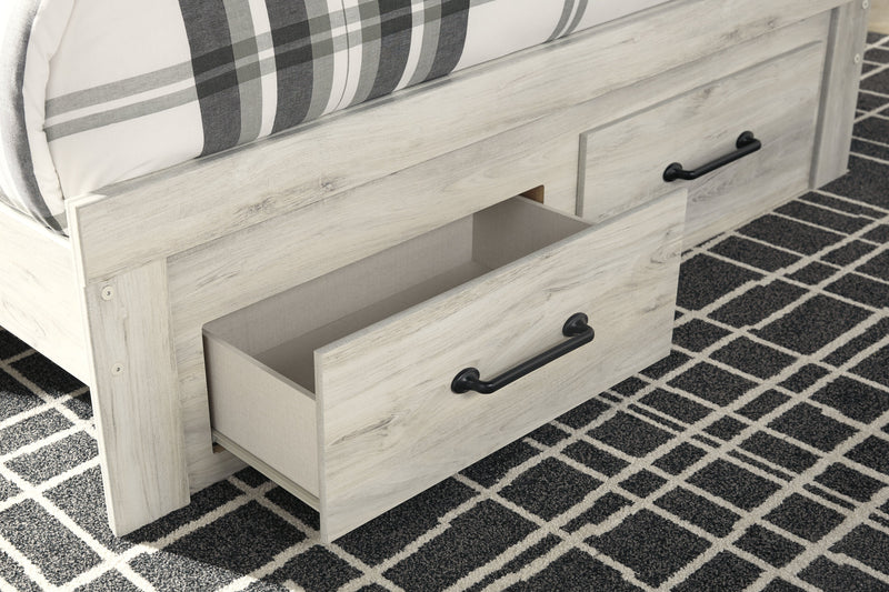 Cambeck Queen Panel Bed with 2 Storage Drawers with Mirrored Dresser and 2 Nightstands in Whitewash - PKG003094