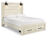 Cambeck Queen Panel Bed with 2 Storage Drawers with Mirrored Dresser, Chest and Nightstand in Whitewash - PKG003096