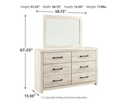 Cambeck Queen Panel Bed with 4 Storage Drawers with Mirrored Dresser in Whitewash - PKG003019