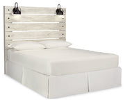 Cambeck Queen Panel Headboard Bed with Mirrored Dresser and 2 Nightstands in Whitewash - PKG002959