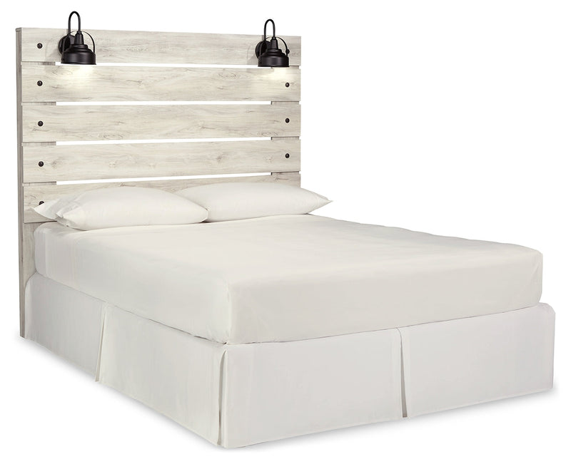 Cambeck Queen Panel Headboard Bed with Mirrored Dresser, Chest and Nightstand in Whitewash - PKG002963