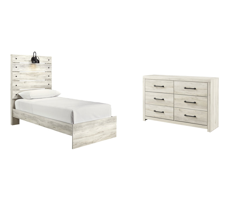 Cambeck Twin Panel Bed with Dresser in Whitewash - PKG003001